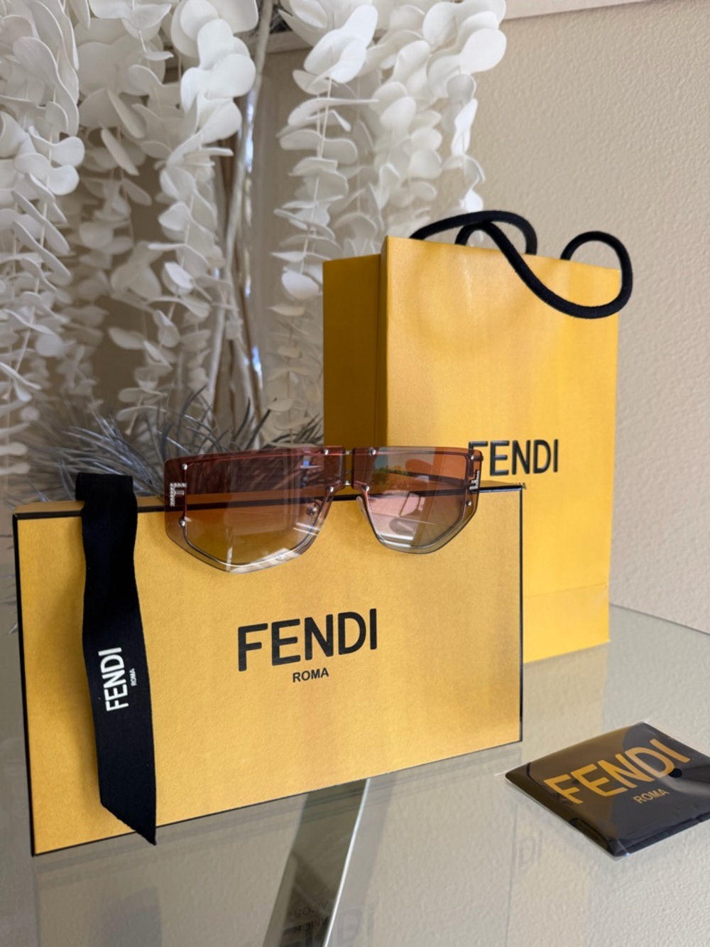 Authentic Fendi Brown Palladium Gradient Borbeaux Sunglasses with Gold Accents